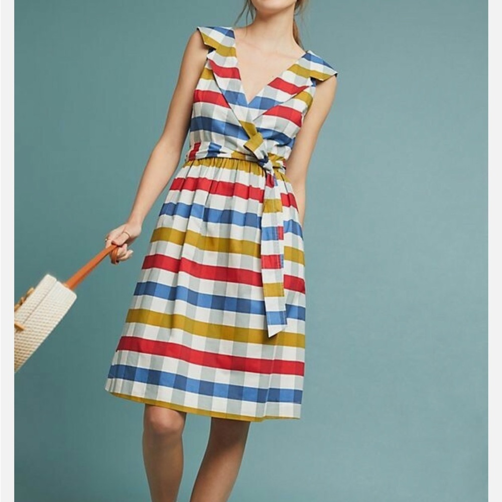 Anthropologie Maeve Cricket Club Multicolor Checkered Dress